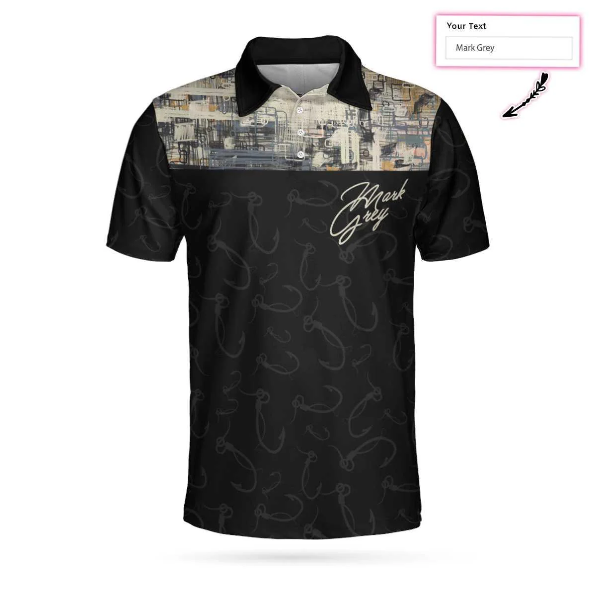 Simple Camo Elegant Custom Name Polo Shirt, Personalized Fish Hook Pattern Fishing Shirt For Men - Perfect Gift For Men - Image 3
