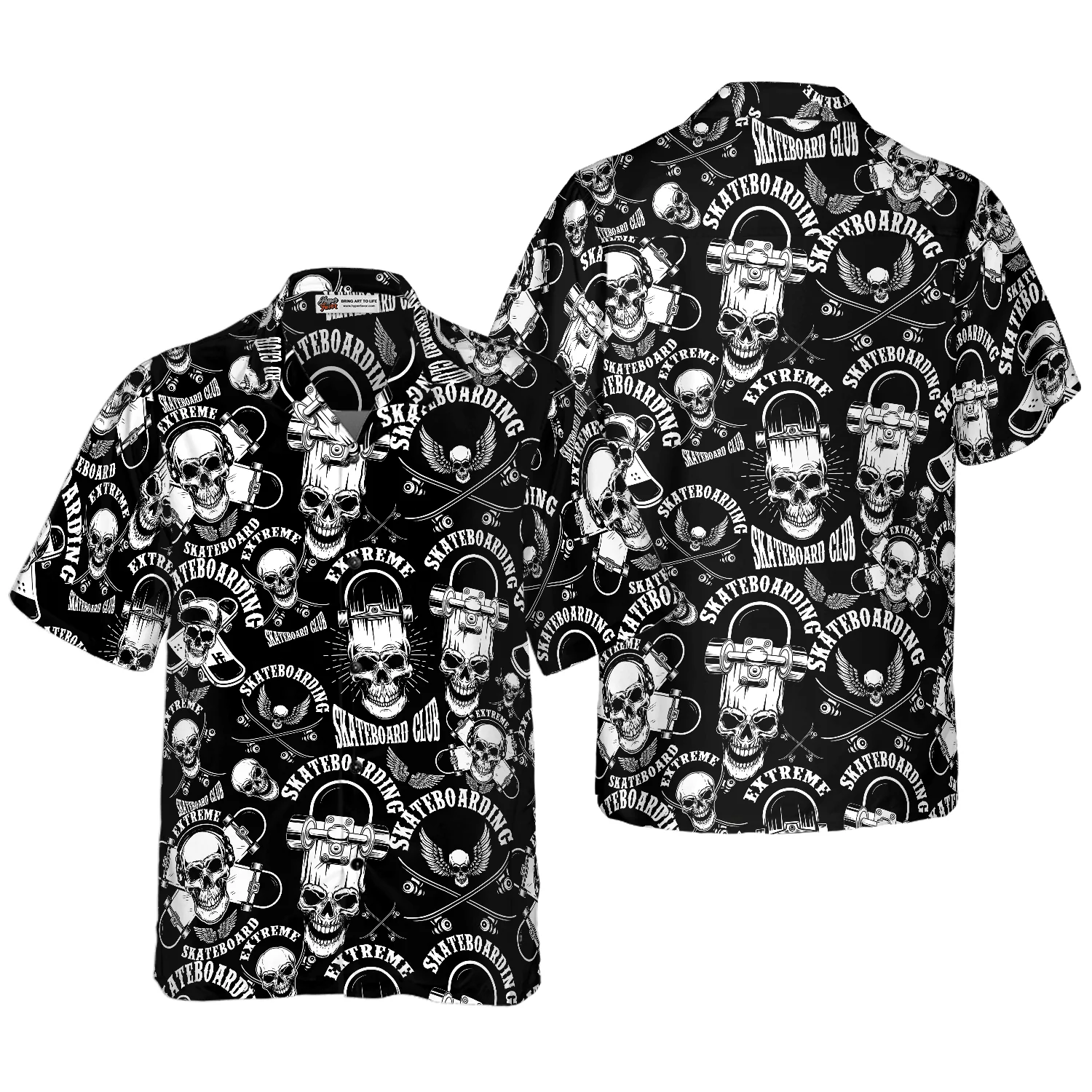 Skateboard Emblems In Monochrome Style Aloha Hawaiian Shirt For Summer, Colorful Shirt For Men Women, Perfect Gift For Friend, Team, Family