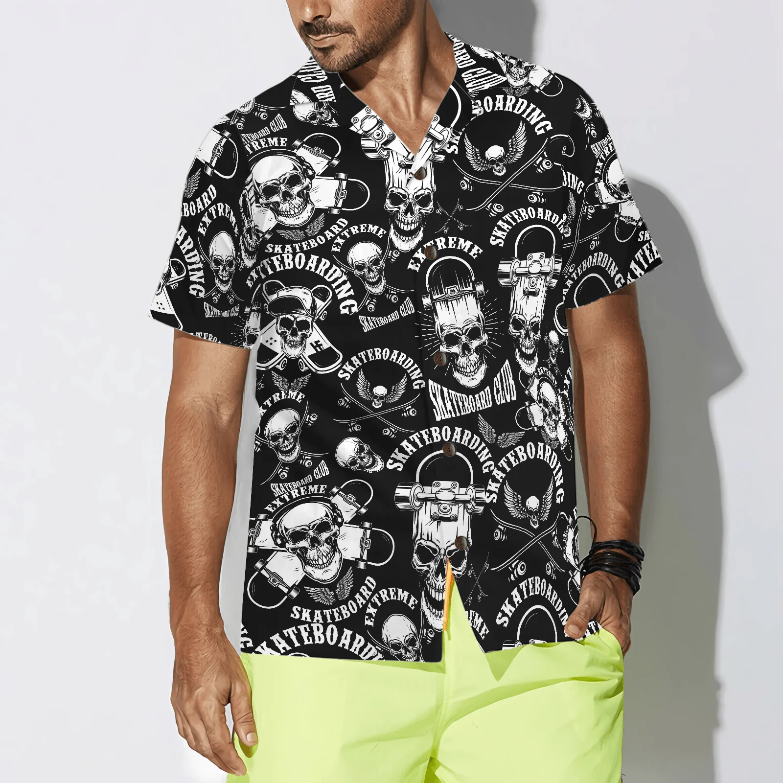 Skateboard Emblems In Monochrome Style Aloha Hawaiian Shirt For Summer, Colorful Shirt For Men Women, Perfect Gift For Friend, Team, Family - Image 3
