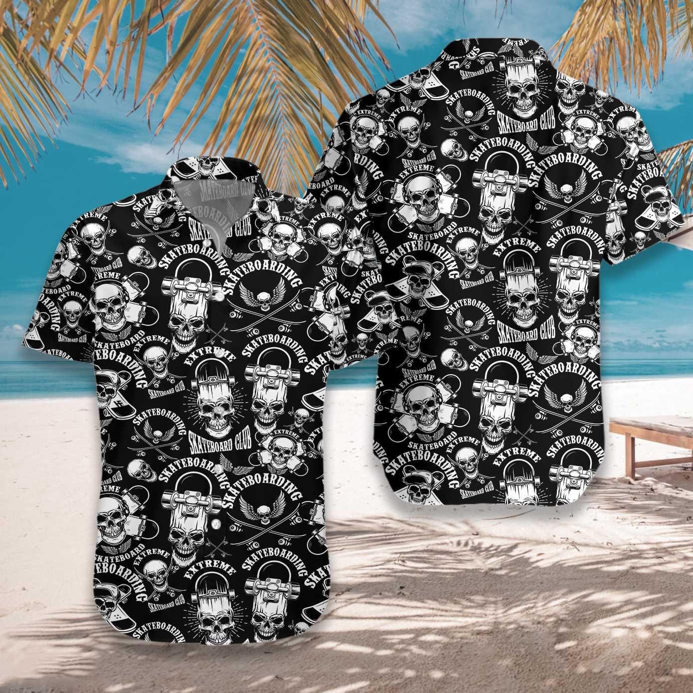 Skateboard Emblems In Monochrome Style Aloha Hawaiian Shirt For Summer, Colorful Shirt For Men Women, Perfect Gift For Friend, Team, Family