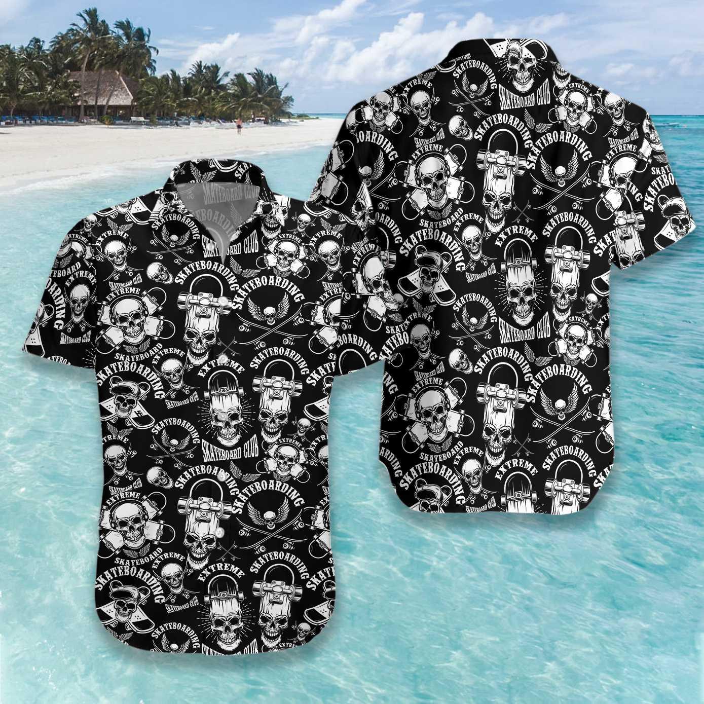 Skateboard Emblems In Monochrome Style Aloha Hawaiian Shirt For Summer, Colorful Shirt For Men Women, Perfect Gift For Friend, Team, Family - Image 4