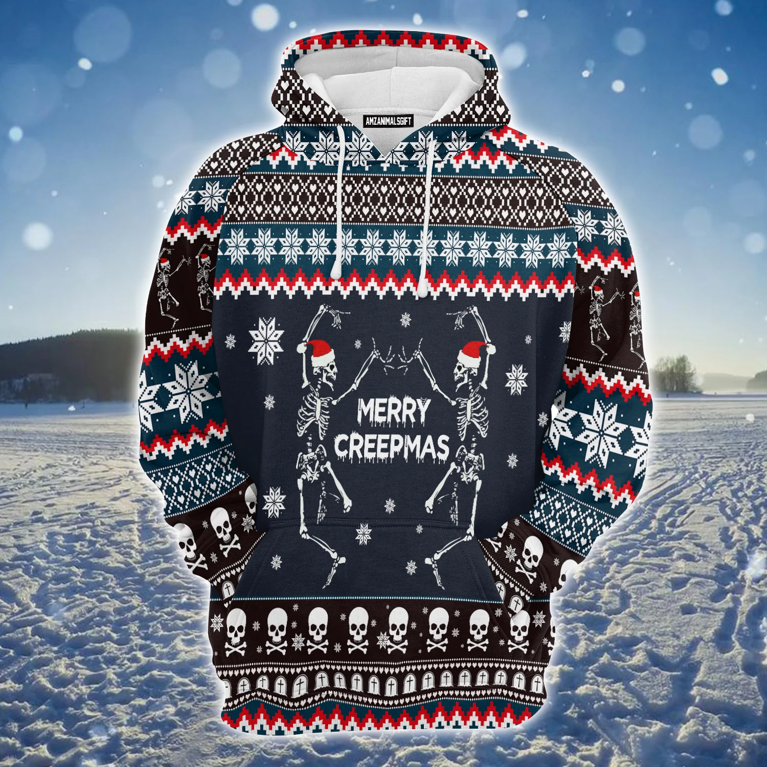 Skeleton Merry Creepmas Premium Hoodie, Christmas Pattern Unisex Hoodie For Men & Women -  Perfect Gift For Christmas, Friends, Family - Image 2