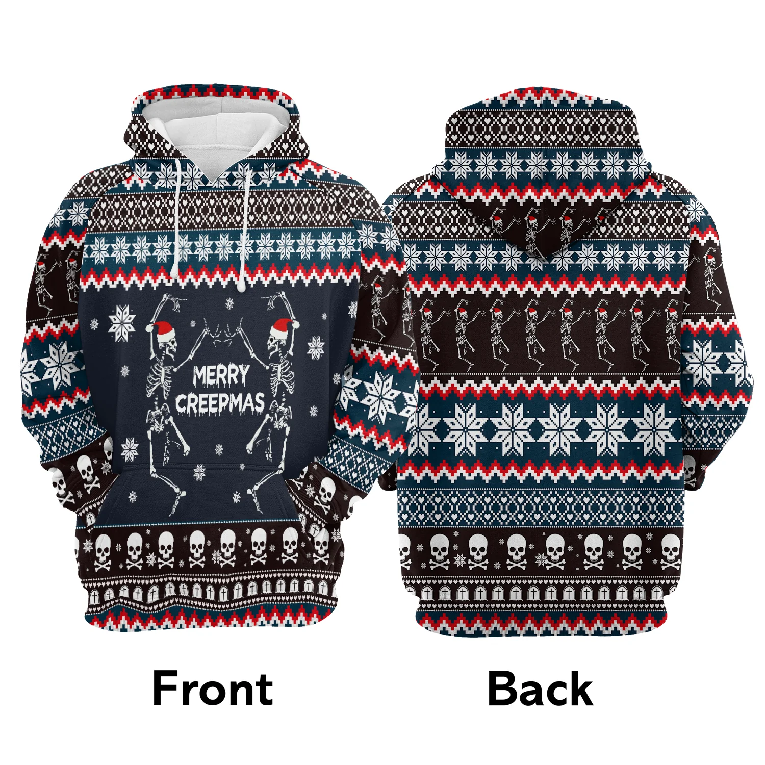 Skeleton Merry Creepmas Premium Hoodie, Christmas Pattern Unisex Hoodie For Men & Women -  Perfect Gift For Christmas, Friends, Family - Image 3