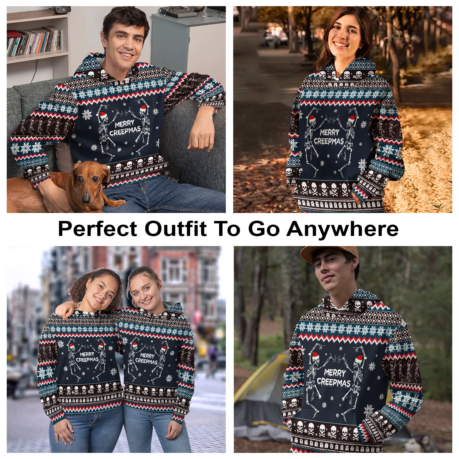 Skeleton Merry Creepmas Premium Hoodie, Christmas Pattern Unisex Hoodie For Men & Women -  Perfect Gift For Christmas, Friends, Family - Image 4