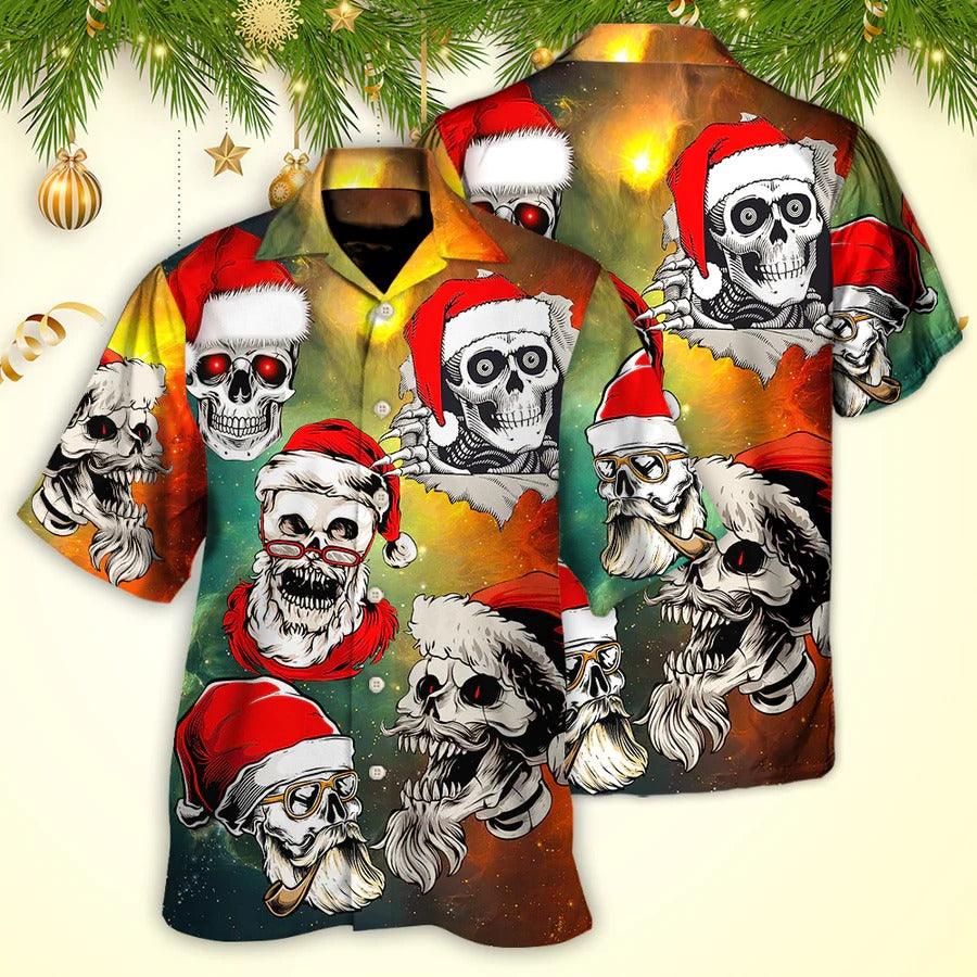 Skull Aloha Hawaiian Shirt For Summer - Christmas Bad Santa Skull Love Xmas Galaxy Hawaiian Shirt - Perfect Gift For Men, Women, Skull Lover