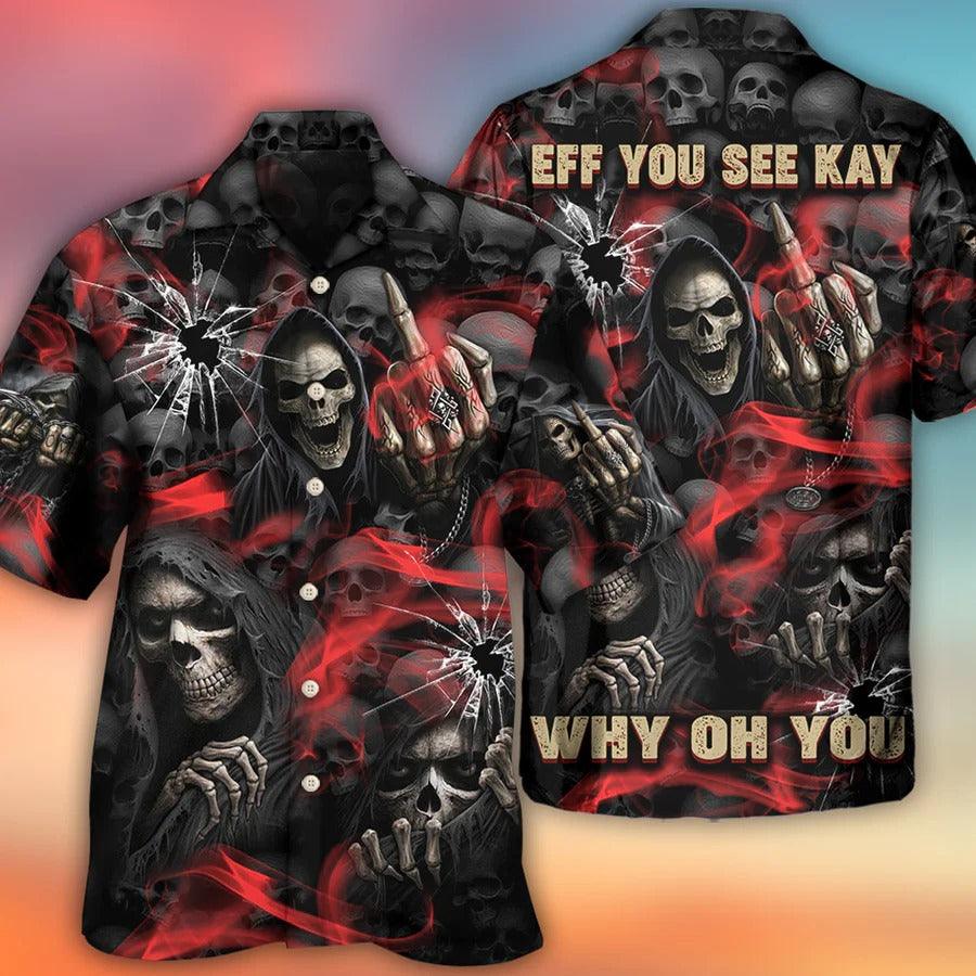 Skull Aloha Hawaiian Shirt For Summer - Eff You See Kay Why Oh You Hawaiian Shirt - Skull Dark Red Smoke Hawaiian Shirt - Perfect Gift For Men, Women, Skull Lover