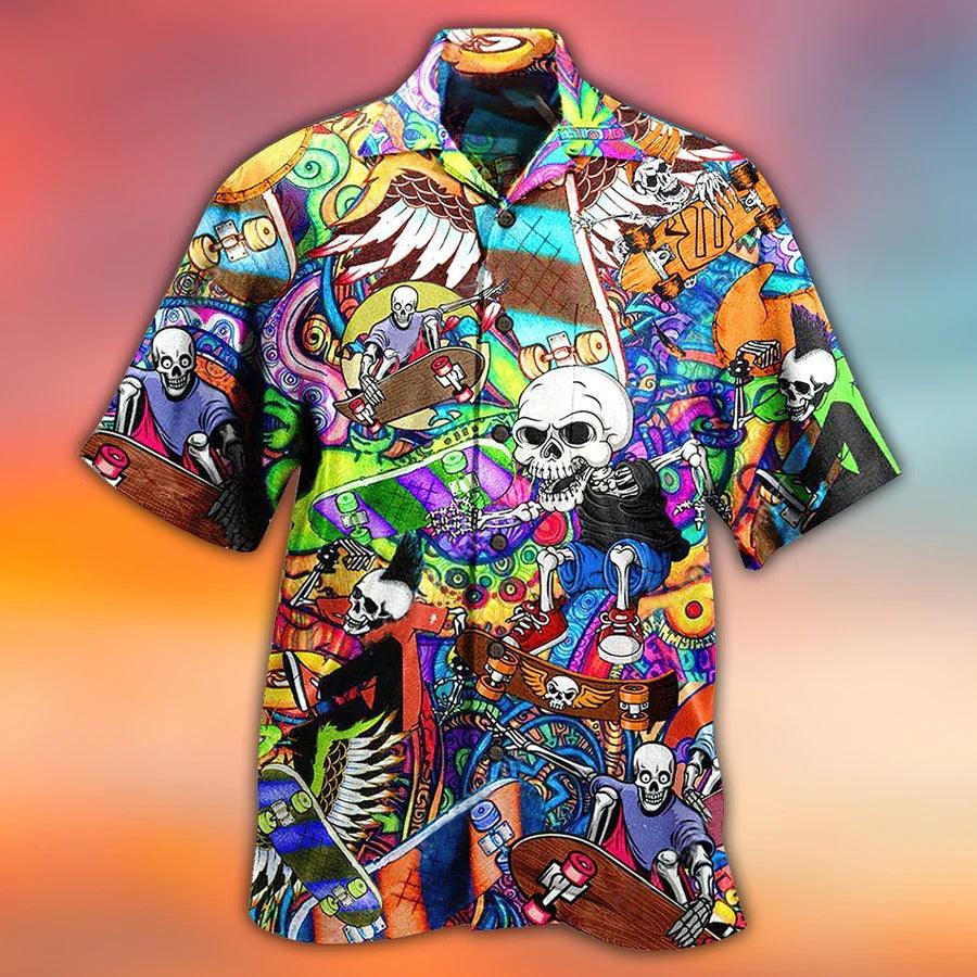 Skull Aloha Hawaiian Shirt For Summer - Skull Amazing Skateboarding, skateboarding Skull Hawaiian Shirt - Perfect Gift For Men, Women, Skull Lover