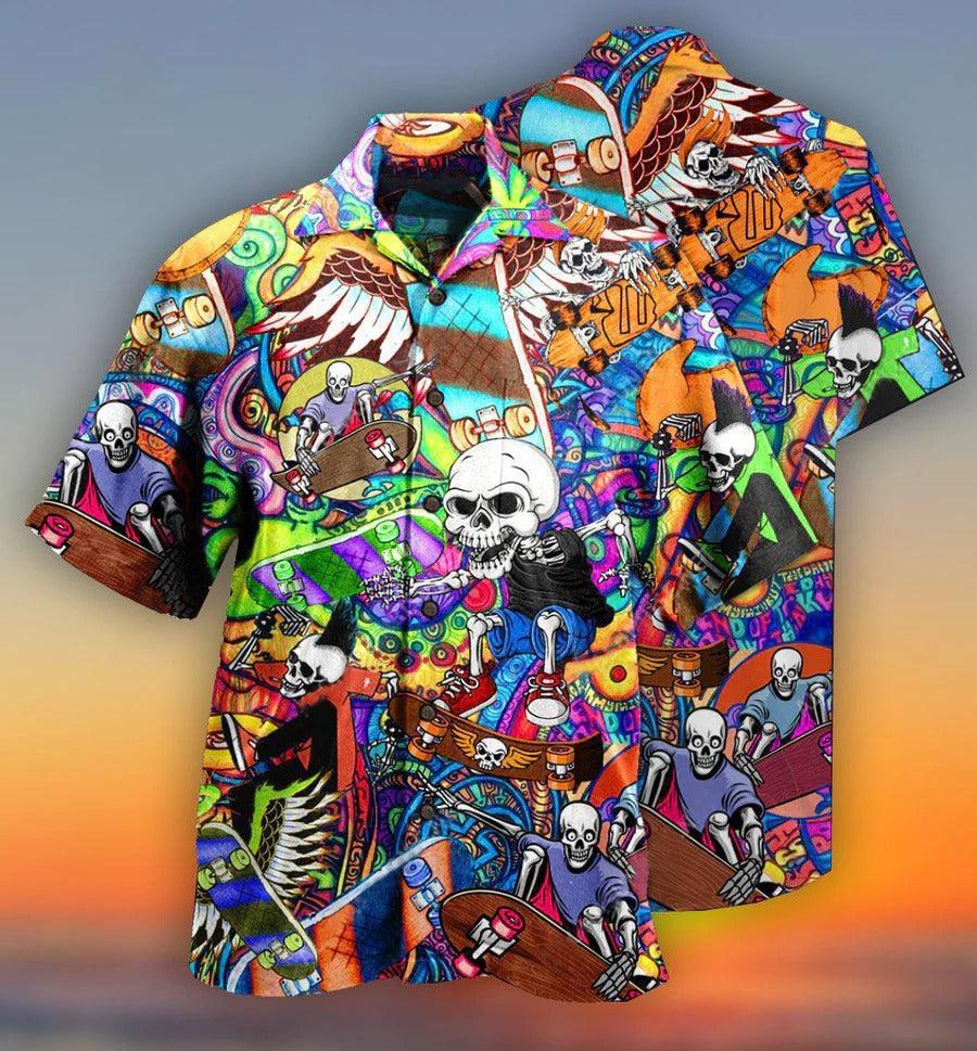 Skull Aloha Hawaiian Shirt For Summer - Skull Amazing Skateboarding, skateboarding Skull Hawaiian Shirt - Perfect Gift For Men, Women, Skull Lover - Image 2