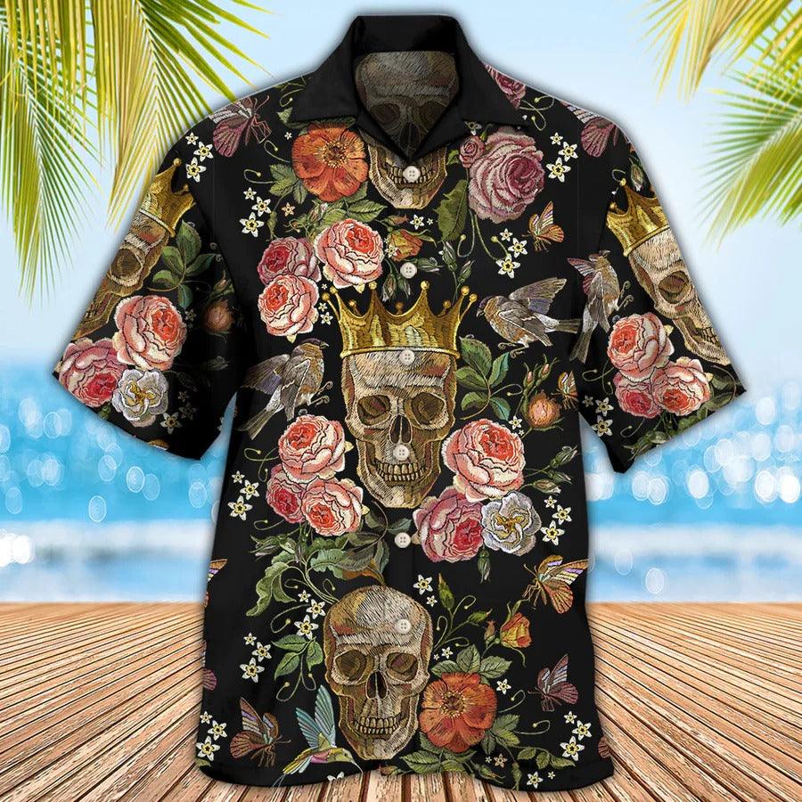 Skull Aloha Hawaiian Shirt For Summer - Skull And Flowers Art Hawaiian Shirt - Perfect Gift For Men, Women, Skull Lover - Image 2