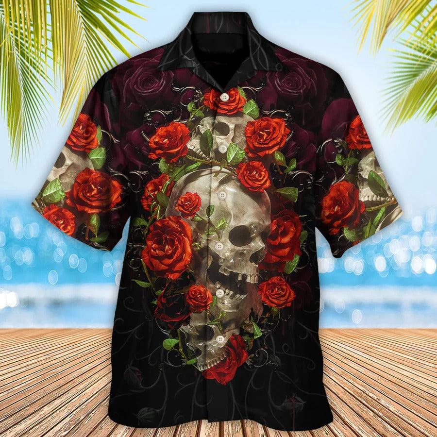 Skull Aloha Hawaiian Shirt For Summer - Skull And Roses Art Hawaiian Shirt - Perfect Gift For Men, Women, Skull Lover - Image 2