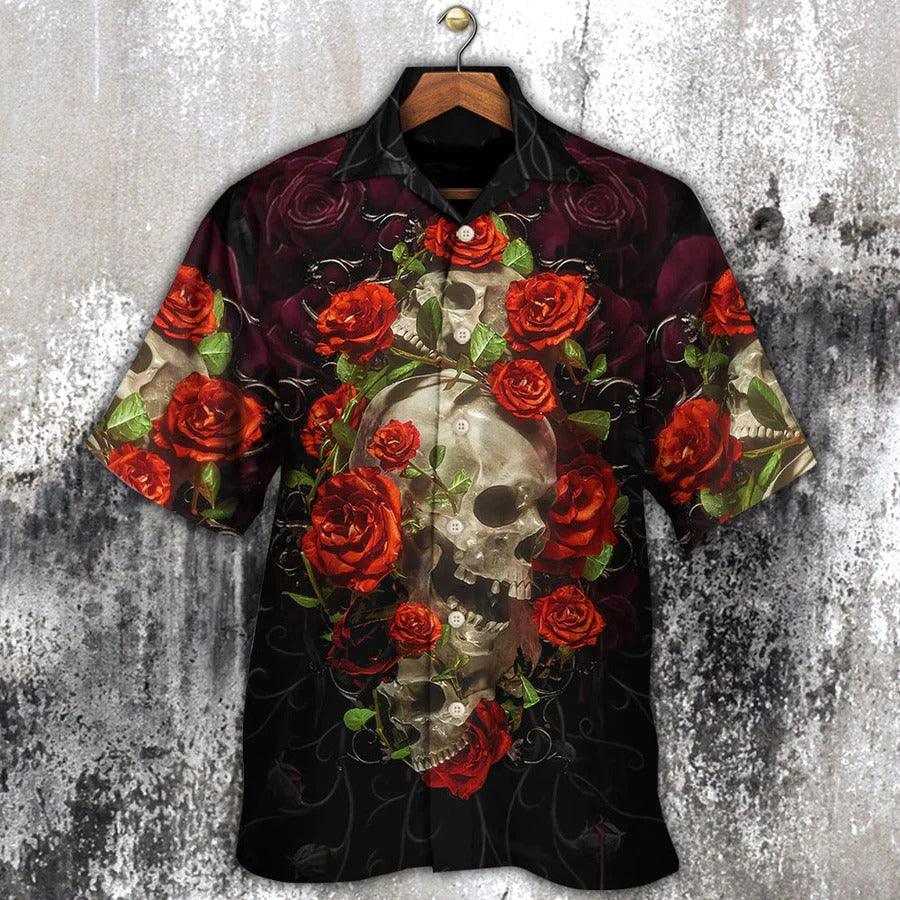 Skull Aloha Hawaiian Shirt For Summer - Skull And Roses Art Hawaiian Shirt - Perfect Gift For Men, Women, Skull Lover - Image 3