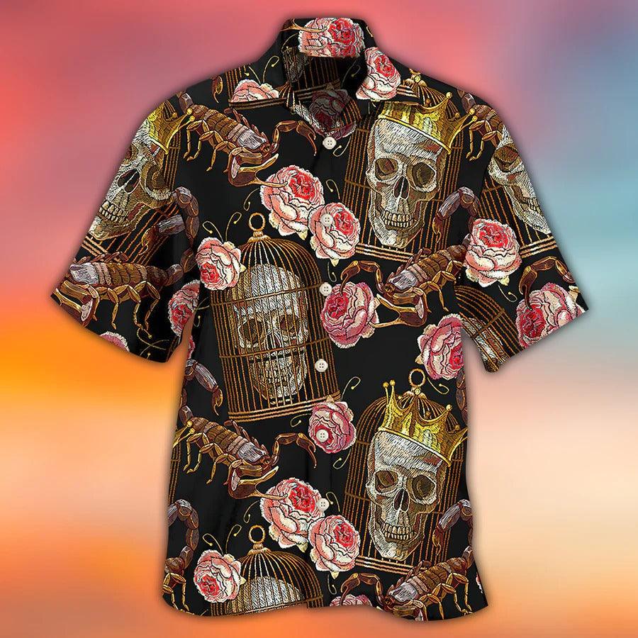 Skull Aloha Hawaiian Shirt For Summer - Skull And Scorpion Hawaiian Shirt - Skull In The Cage Hawaiian Shirt - Perfect Gift For Men, Women, Skull Lover