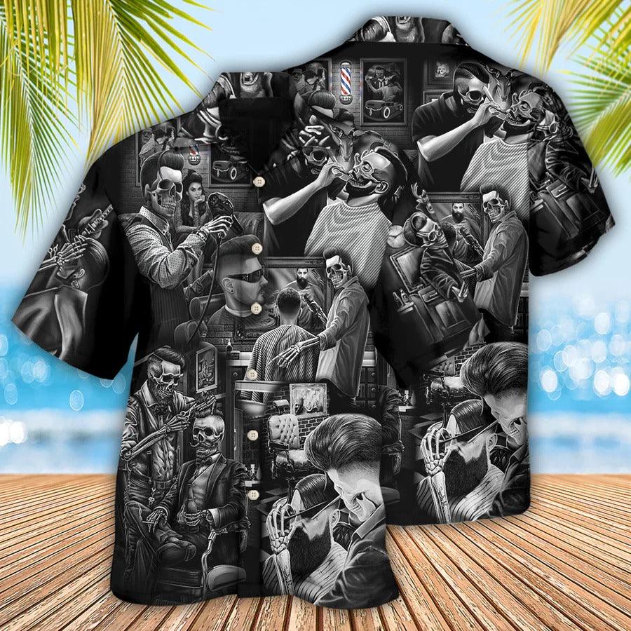 Skull Aloha Hawaiian Shirt For Summer - Skull Barber Hairdresser Style Hawaiian Shirt - Perfect Gift For Men, Women, Skull Lover