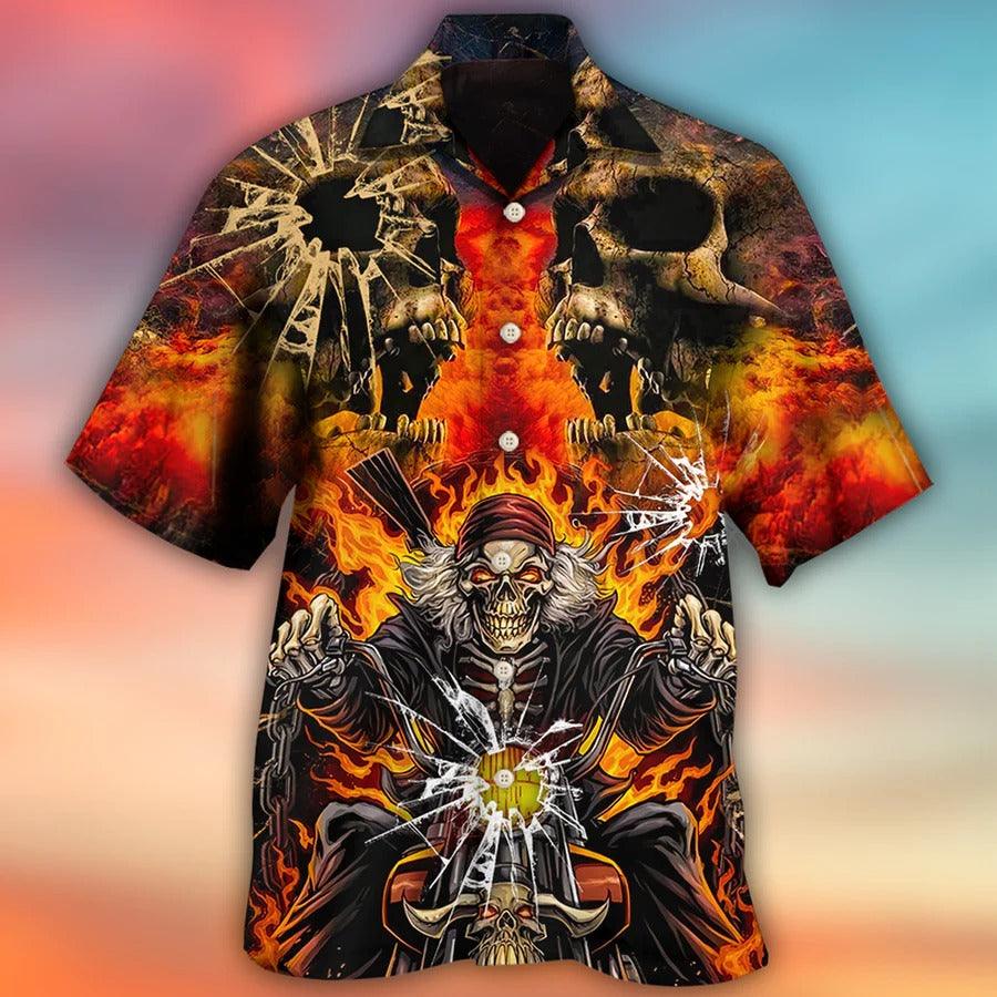 Skull Aloha Hawaiian Shirt For Summer - Skull Biker Style Hawaiian Shirt - Perfect Gift For Men, Women, Skull Lover