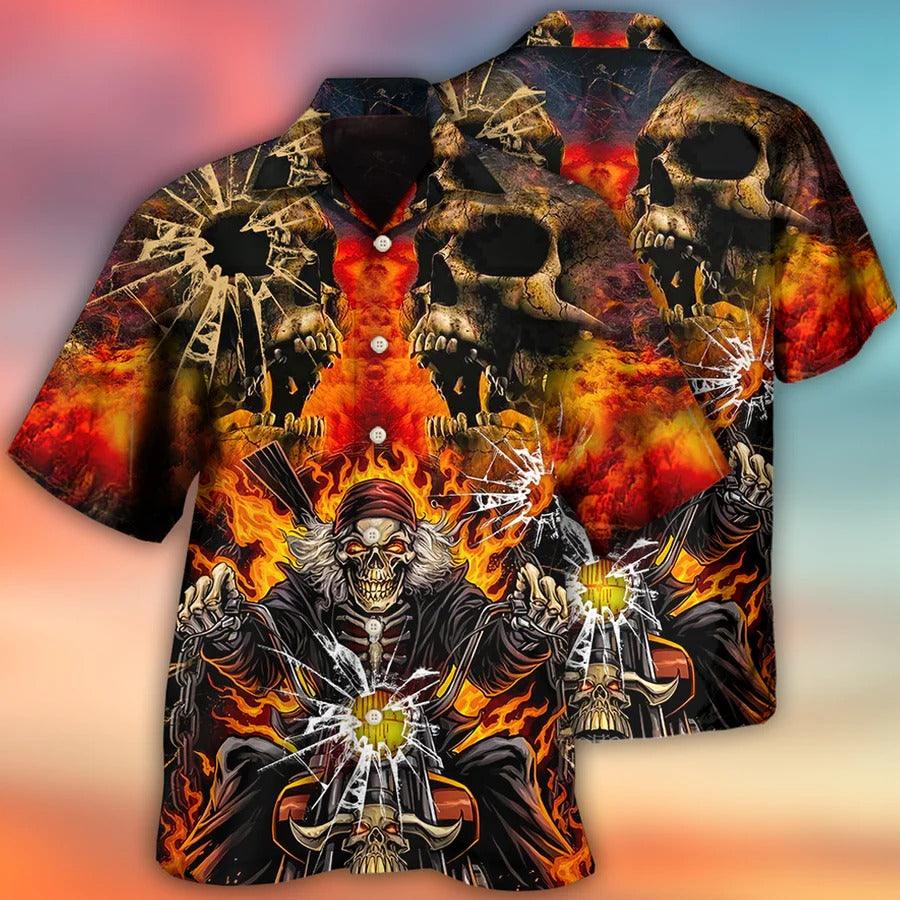 Skull Aloha Hawaiian Shirt For Summer - Skull Biker Style Hawaiian Shirt - Perfect Gift For Men, Women, Skull Lover - Image 2