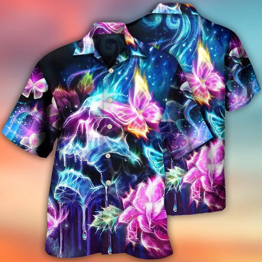 Skull Aloha Hawaiian Shirt For Summer - Skull Butterfly Flower Dream Lighting Hawaiian Shirt - Perfect Gift For Men, Women, Skull Lover