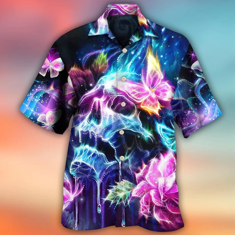 Skull Aloha Hawaiian Shirt For Summer - Skull Butterfly Flower Dream Lighting Hawaiian Shirt - Perfect Gift For Men, Women, Skull Lover - Image 2
