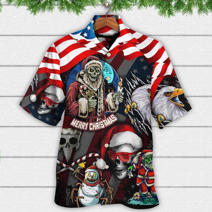 Skull Aloha Hawaiian Shirt For Summer - Skull Christmas US Flag Skeleton And Eagle Xmas Vibe Hawaiian Shirt - Perfect Gift For Men, Women, Skull Lover - Image 2