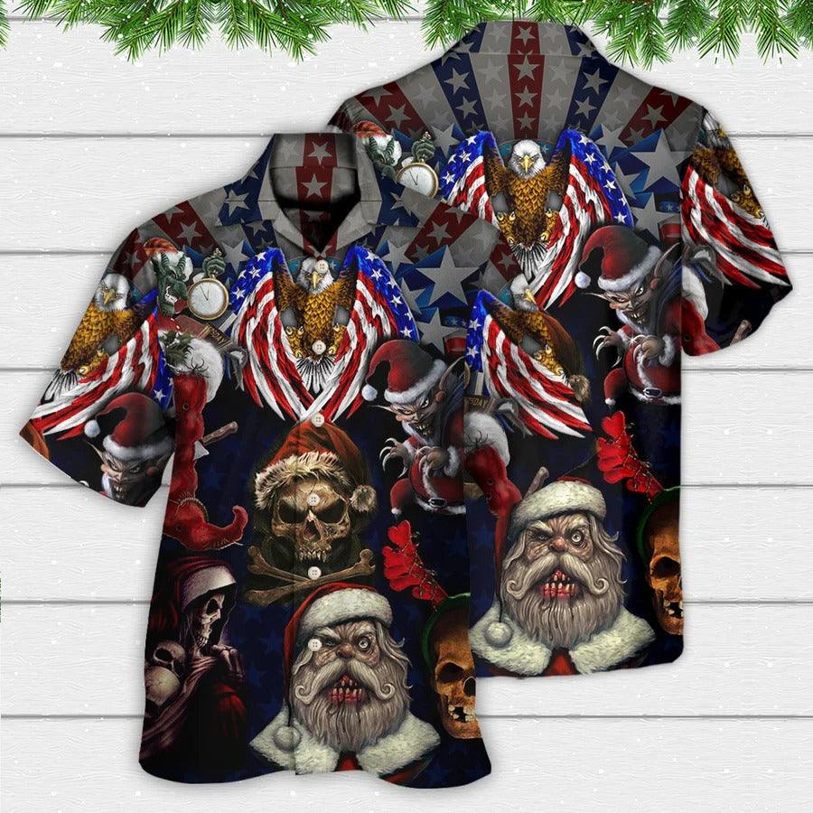 Skull Aloha Hawaiian Shirt For Summer - Skull Christmas USA Eagle Flag Skeleton Art Hawaiian Shirt - Perfect Gift For Men, Women, Skull Lover
