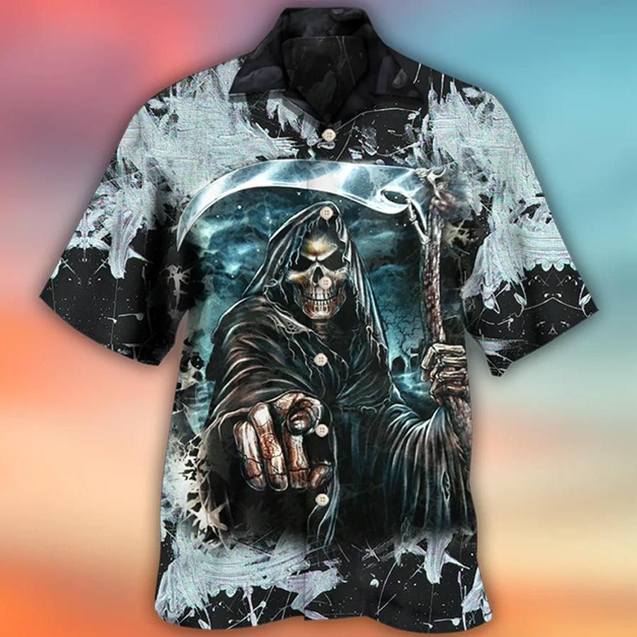 Skull Aloha Hawaiian Shirt For Summer - Skull Dark Death Scythe Hawaiian Shirt - Trust Me I Remember Those Who Stand By Me And Against Me Hawaiian Shirt - Perfect Gift For Men, Women, Skull Lover - Image 2
