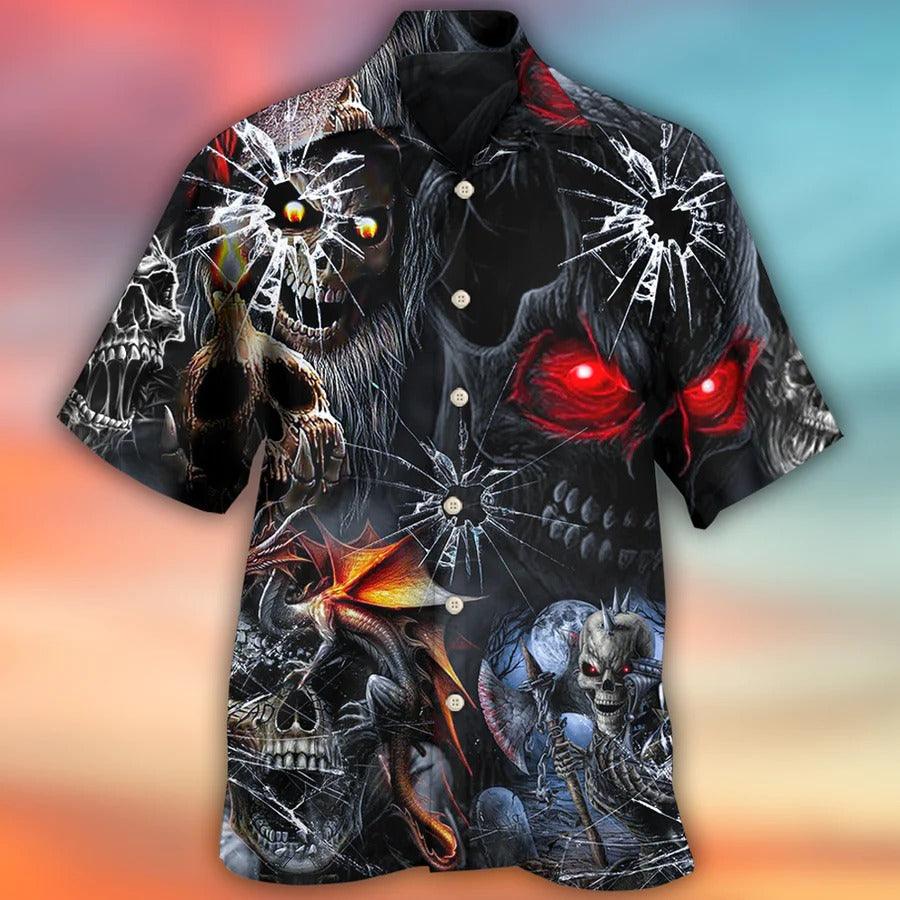 Skull Aloha Hawaiian Shirt For Summer - Skull Dark Skull Style Hawaiian Shirt - Perfect Gift For Men, Women, Skull Lover - Image 2