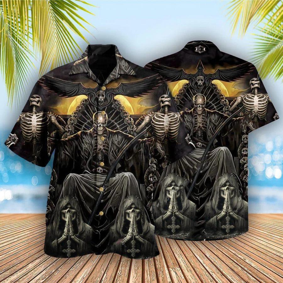 Skull Aloha Hawaiian Shirt For Summer - Skull Day Of The Dead, Skull In Throne Hawaiian Shirt - Perfect Gift For Men, Women, Skull Lover