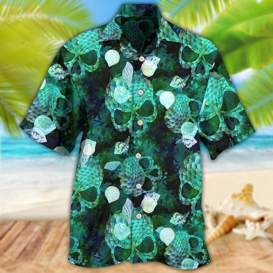 Skull Aloha Hawaiian Shirt For Summer - Skull Fish Green Style Hawaiian Shirt - Sea animal Shells Hawaiian Shirt - Perfect Gift For Men, Women, Skull Lover - Image 3