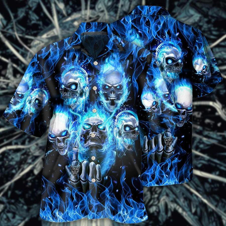 Skull Aloha Hawaiian Shirt For Summer - Skull Headphones Blue Skull Hawaiian Shirt - Perfect Gift For Men, Women, Skull Lover