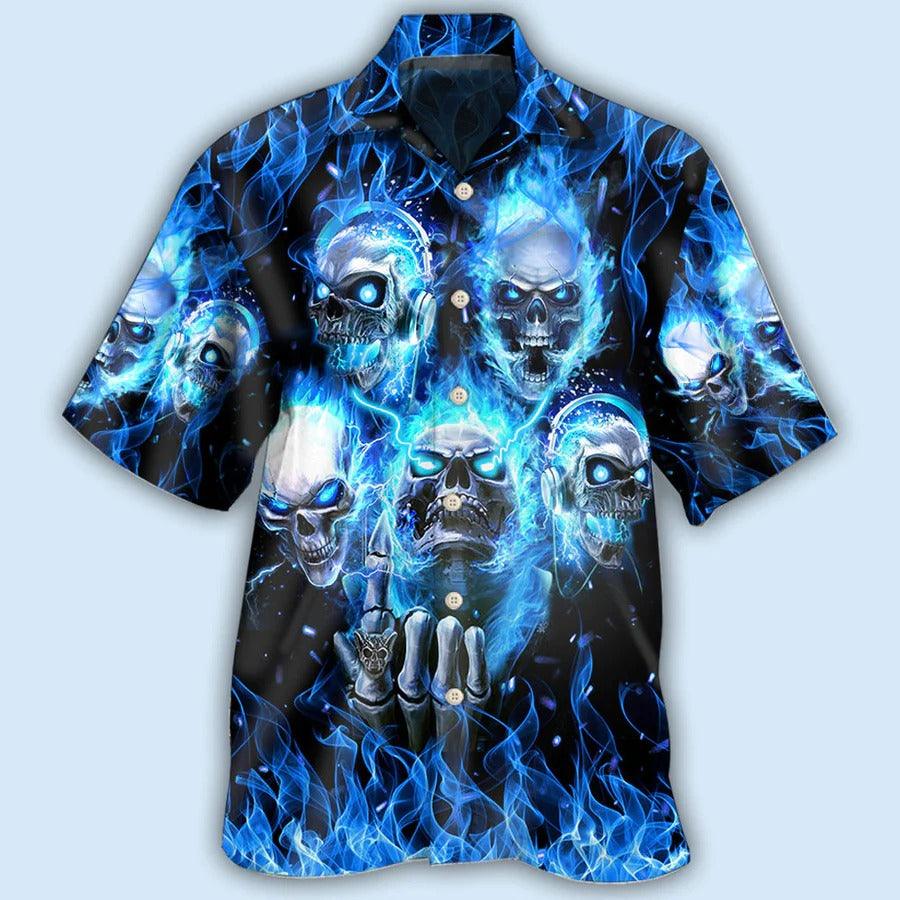Skull Aloha Hawaiian Shirt For Summer - Skull Headphones Blue Skull Hawaiian Shirt - Perfect Gift For Men, Women, Skull Lover - Image 2