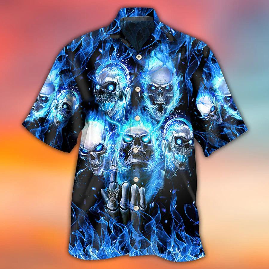 Skull Aloha Hawaiian Shirt For Summer - Skull Headphones Blue Skull Hawaiian Shirt - Perfect Gift For Men, Women, Skull Lover - Image 3