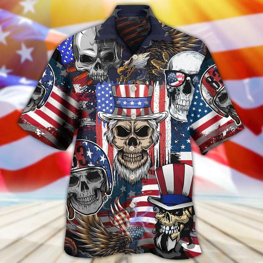 Skull Aloha Hawaiian Shirt For Summer - Skull Independence Day Skull US Flag Hawaiian Shirt - Perfect Gift For Men, Women, Skull Lover - Image 2