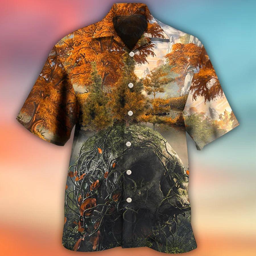 Skull Aloha Hawaiian Shirt For Summer - Skull Into The Forest I Go Lose my Mind And Find My Soul Hawaiian Shirt - Camping Hawaiian Shirt - Perfect Gift For Men, Women, Skull Lover - Image 2