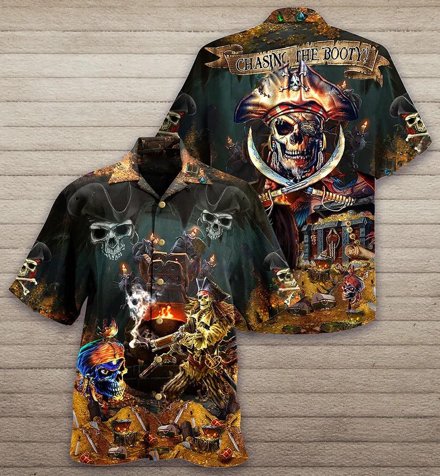 Skull Aloha Hawaiian Shirt For Summer - Skull Just A Chasing Booty Life Hawaiian Shirt - Perfect Gift For Men, Women, Skull Lover - Image 3