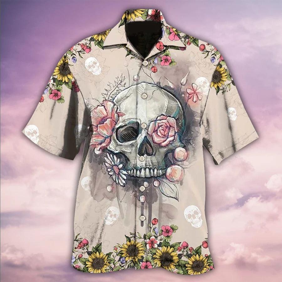 Skull Aloha Hawaiian Shirt For Summer - Skull Life Cute Style Hawaiian Shirt - Flowers Colorful Hawaiian Shirt - Perfect Gift For Men, Women, Skull Lover