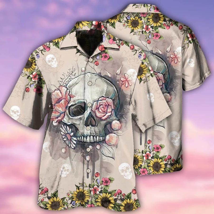 Skull Aloha Hawaiian Shirt For Summer - Skull Life Cute Style Hawaiian Shirt - Flowers Colorful Hawaiian Shirt - Perfect Gift For Men, Women, Skull Lover - Image 2