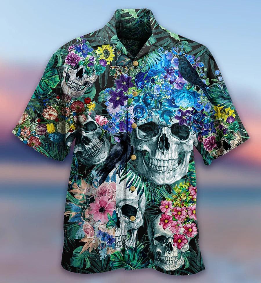 Skull Aloha Hawaiian Shirt For Summer - Skull Love Flowers Smile Happy Hawaiian Shirt - Tropical Flowers Hawaiian Shirt - Perfect Gift For Men, Women, Skull Lover - Image 2