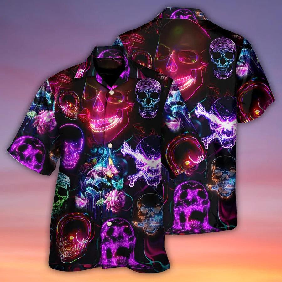 Skull Aloha Hawaiian Shirt For Summer - Skull Neon Art Happy Holiday Hawaiian Shirt - Perfect Gift For Men, Women, Skull Lover