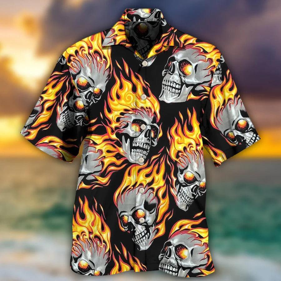 Skull Aloha Hawaiian Shirt For Summer - Skull On Fire Hawaiian Shirt - Perfect Gift For Men, Women, Skull Lover - Image 2