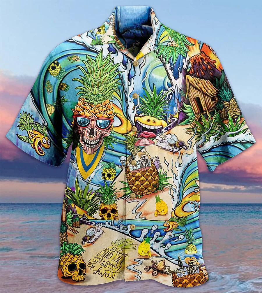Skull Aloha Hawaiian Shirt For Summer - Skull Pineapple Fruit Amazing Hawaiian Shirt - Tropical Flowers Hawaiian Shirt - Perfect Gift For Men, Women, Skull Lover