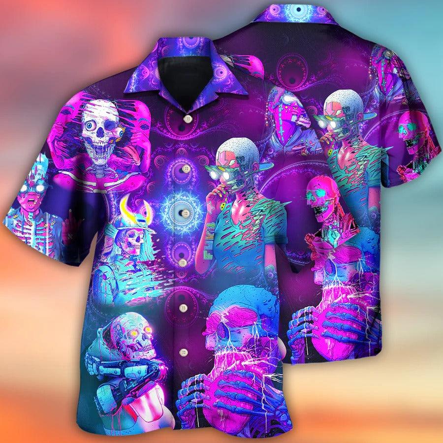 Skull Aloha Hawaiian Shirt For Summer - Skull Psychic Skull Face Future Style With Purple Hawaiian Shirt - Perfect Gift For Men, Women, Skull Lover