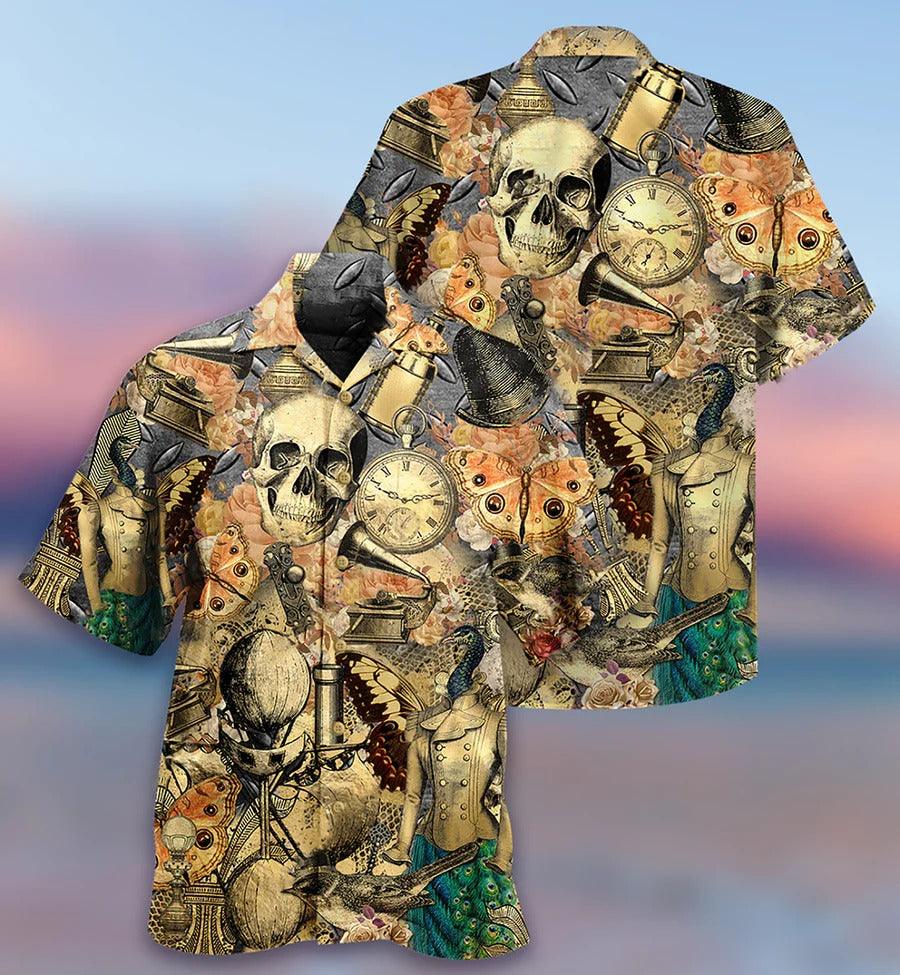 Skull Aloha Hawaiian Shirt For Summer - Skull Retro Style, Butterfly Hawaiian Shirt - Perfect Gift For Men, Women, Skull Lover