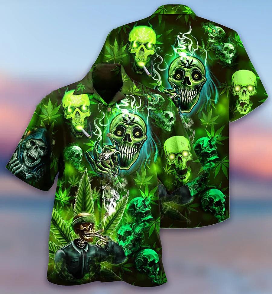 Skull Aloha Hawaiian Shirt For Summer - Skull So High Cannabis Hawaiian Shirt - Perfect Gift For Men, Women, Skull Lover