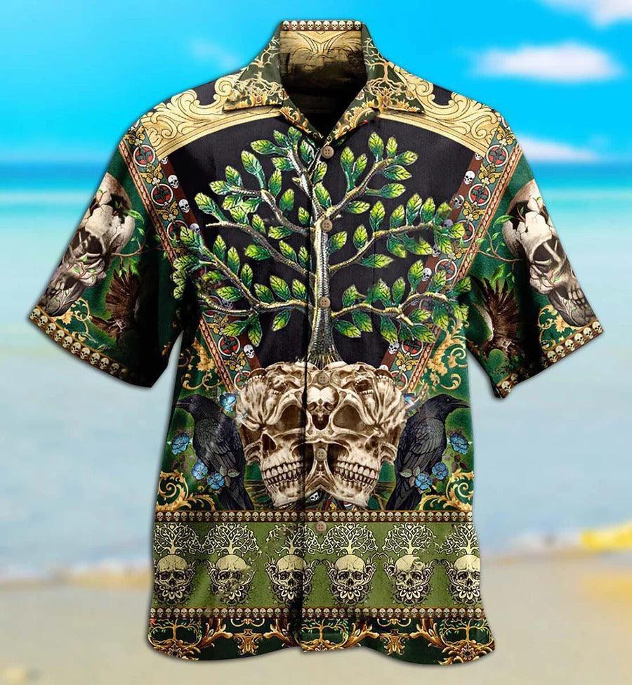 Skull Aloha Hawaiian Shirt For Summer - Skull Trees Style Love Green Cool Hawaiian Shirt - Perfect Gift For Men, Women, Skull Lover