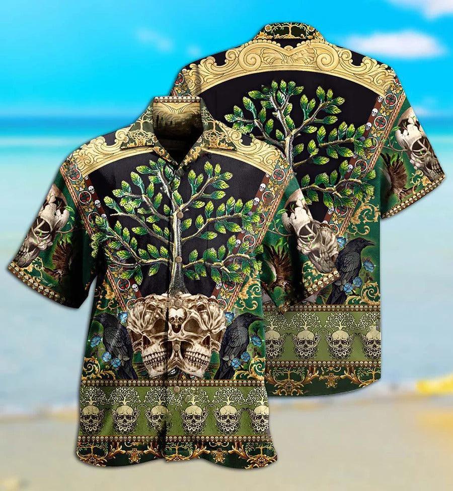 Skull Aloha Hawaiian Shirt For Summer - Skull Trees Style Love Green Cool Hawaiian Shirt - Perfect Gift For Men, Women, Skull Lover - Image 2
