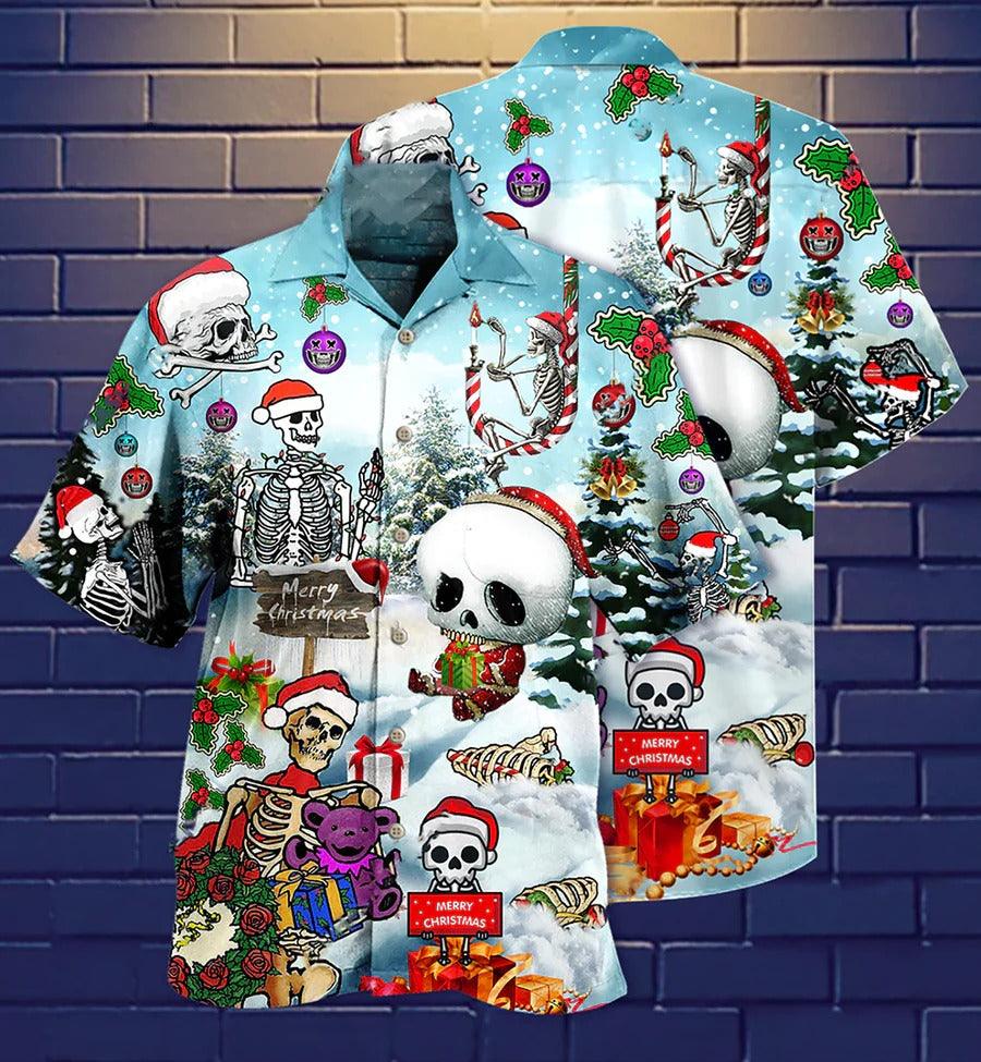 Skull Aloha Hawaiian Shirt For Summer - Skull Xmas Snow, Snowman Skull Hawaiian Shirt - Perfect Gift For Men, Women, Skull Lover