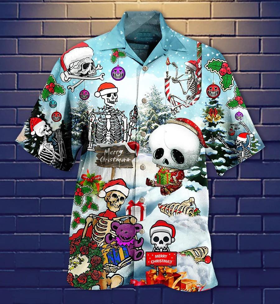 Skull Aloha Hawaiian Shirt For Summer - Skull Xmas Snow, Snowman Skull Hawaiian Shirt - Perfect Gift For Men, Women, Skull Lover - Image 2