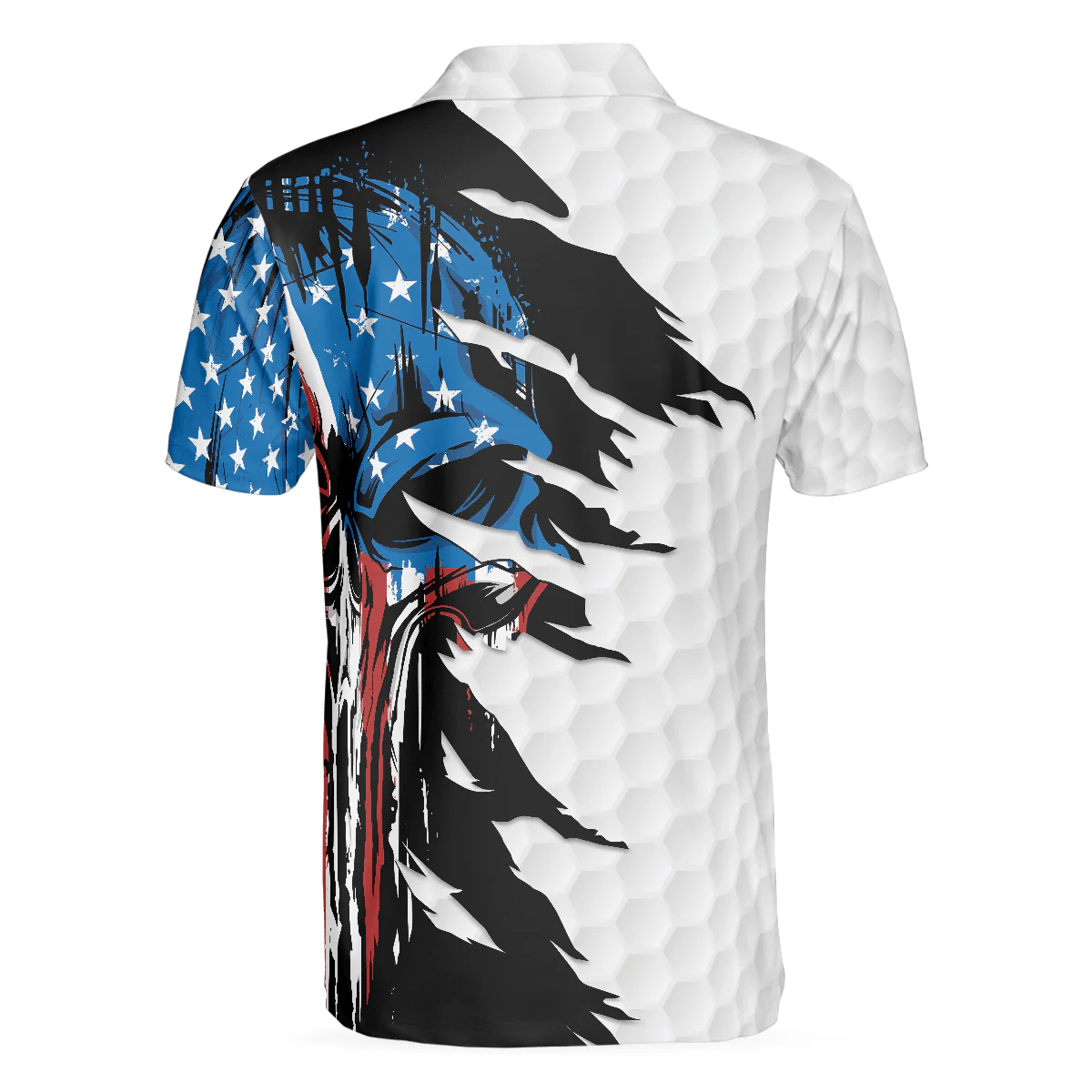 Skull American Ripped Golf Polo Shirt, White American Flag Polo Shirt, Patriotic Golf Shirt For Men - Perfect Gift For Men, Golfers - Image 2