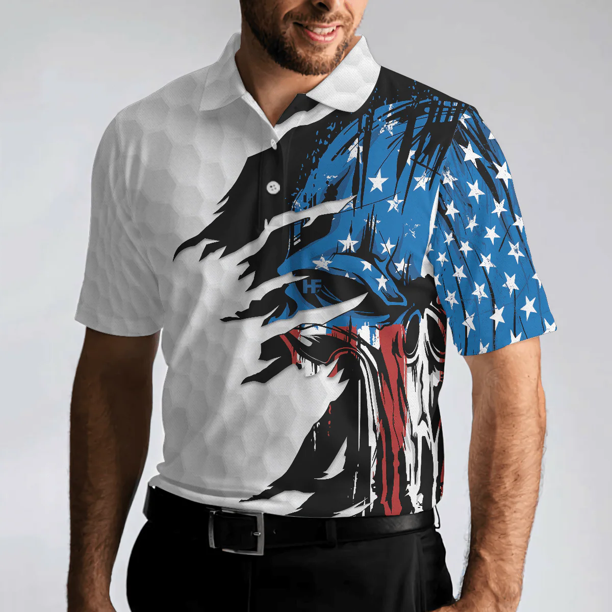 Skull American Ripped Golf Polo Shirt, White American Flag Polo Shirt, Patriotic Golf Shirt For Men - Perfect Gift For Men, Golfers - Image 5