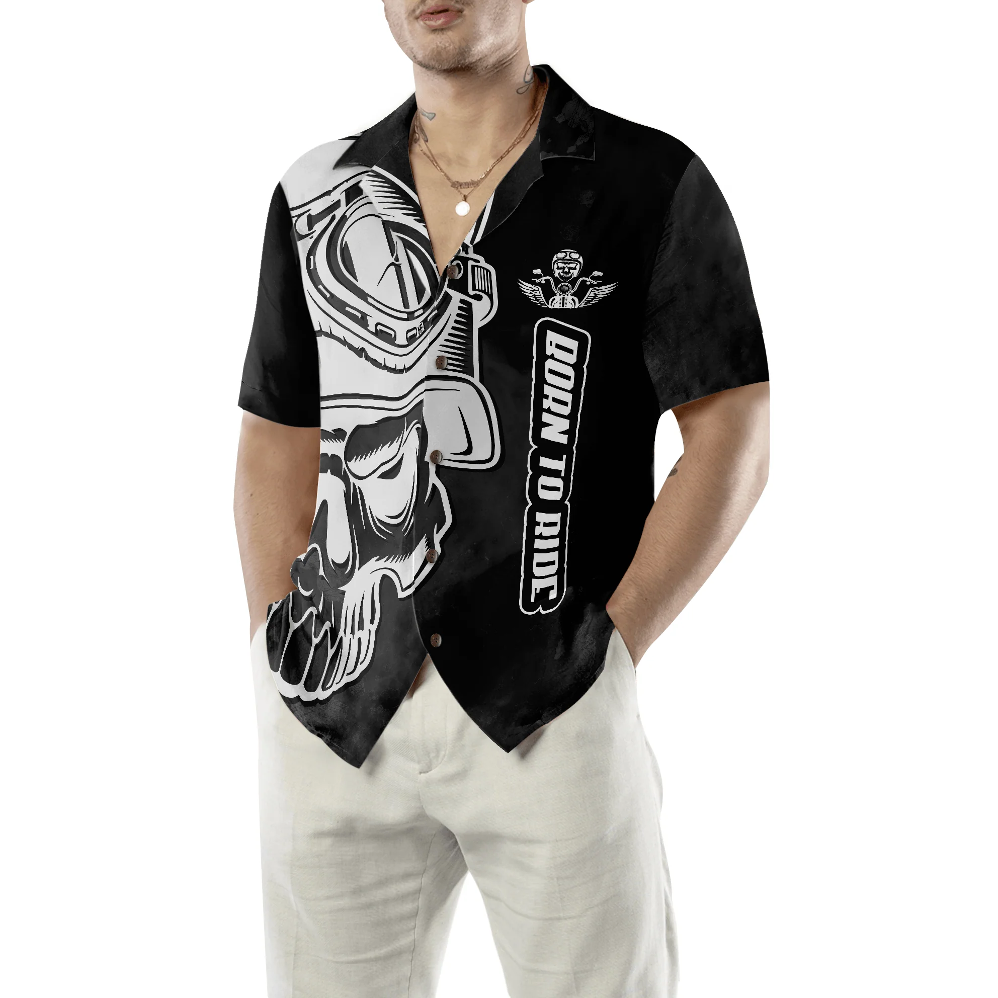 Skull Born To Ride Aloha Hawaiian Shirt For Summer, Cool Hawaiian Shirts Outfit For Men Women, Friend, Team, Cycling Lovers - Image 5