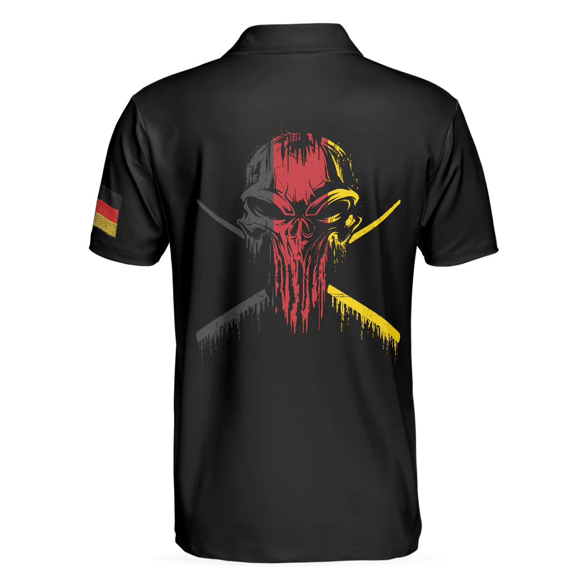 Skull German Flag Master Baiter Golf Men Polo Shirt, Black Wet Paint Skull Polo Shirt, Best Golf Shirt For Men - Image 2